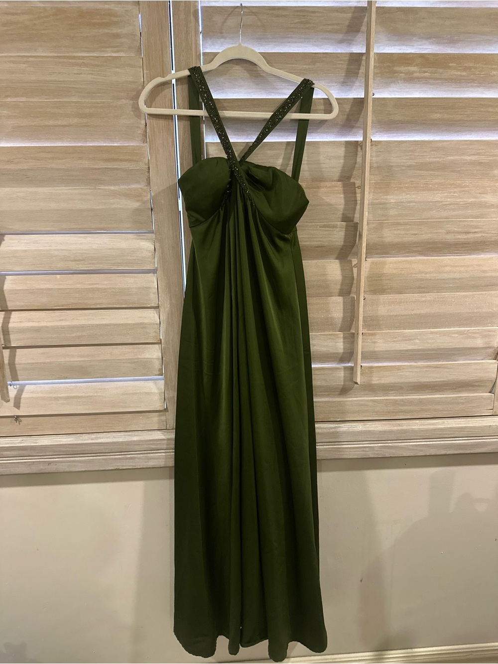 BCBGMaxAzria Olive Green Maxi Gown with Crossed Straps